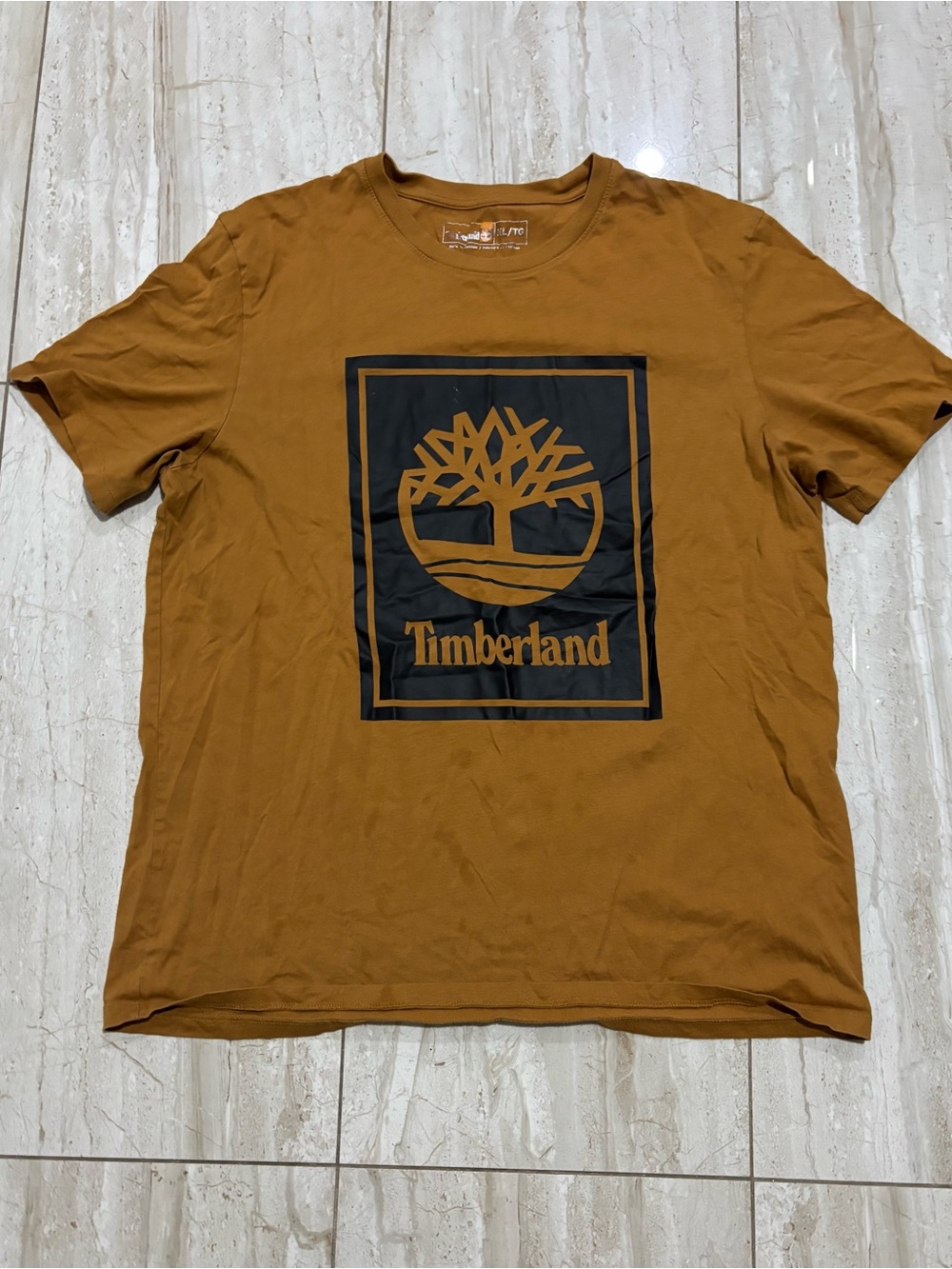 Timberland Men's Mustard Brown Logo Short-Sleeve Tee
